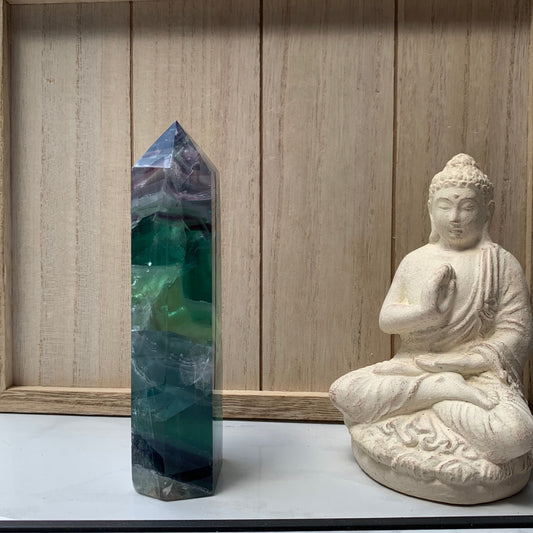 Amazing Clear, Purple + Green Rainbow Fluorite Tower with Stunning Rainbows