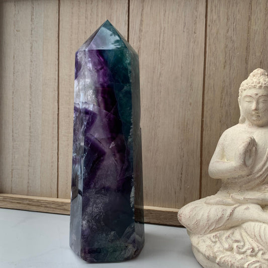 Snowflake Fluorite - Clear, Purple, Green + Blue Tower with Rainbows - Over 1 Kilo!