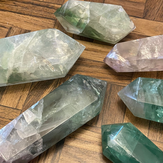 Fluorite Double Terminated Points // Green + Clear with Rainbows