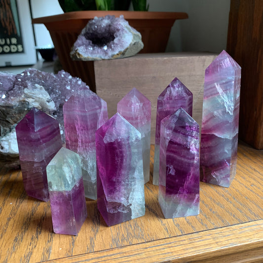 Banded Watermelon Fluorite Obelisk Towers