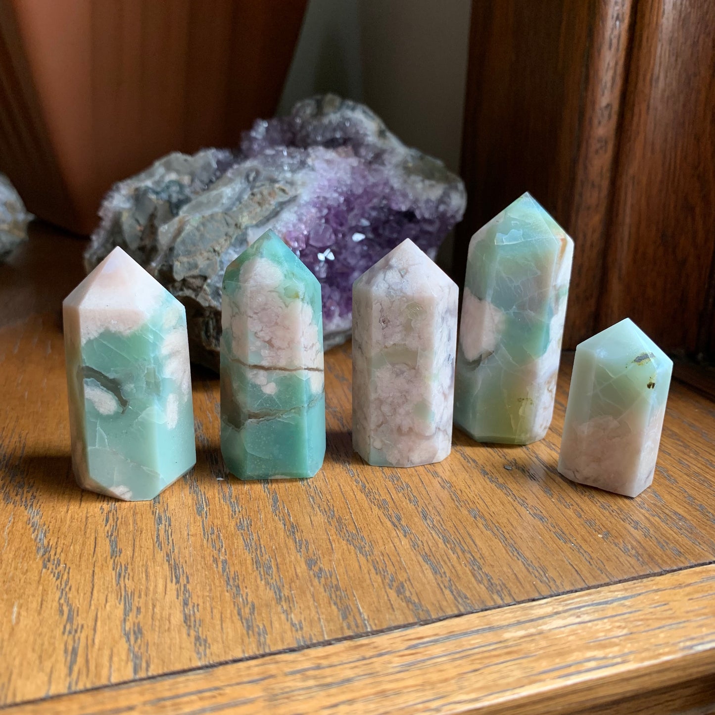 Green Flower Agate Towers