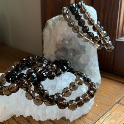 Faceted Smoky Quartz Bracelets // 8-9mm bead + 7.5" bracelet