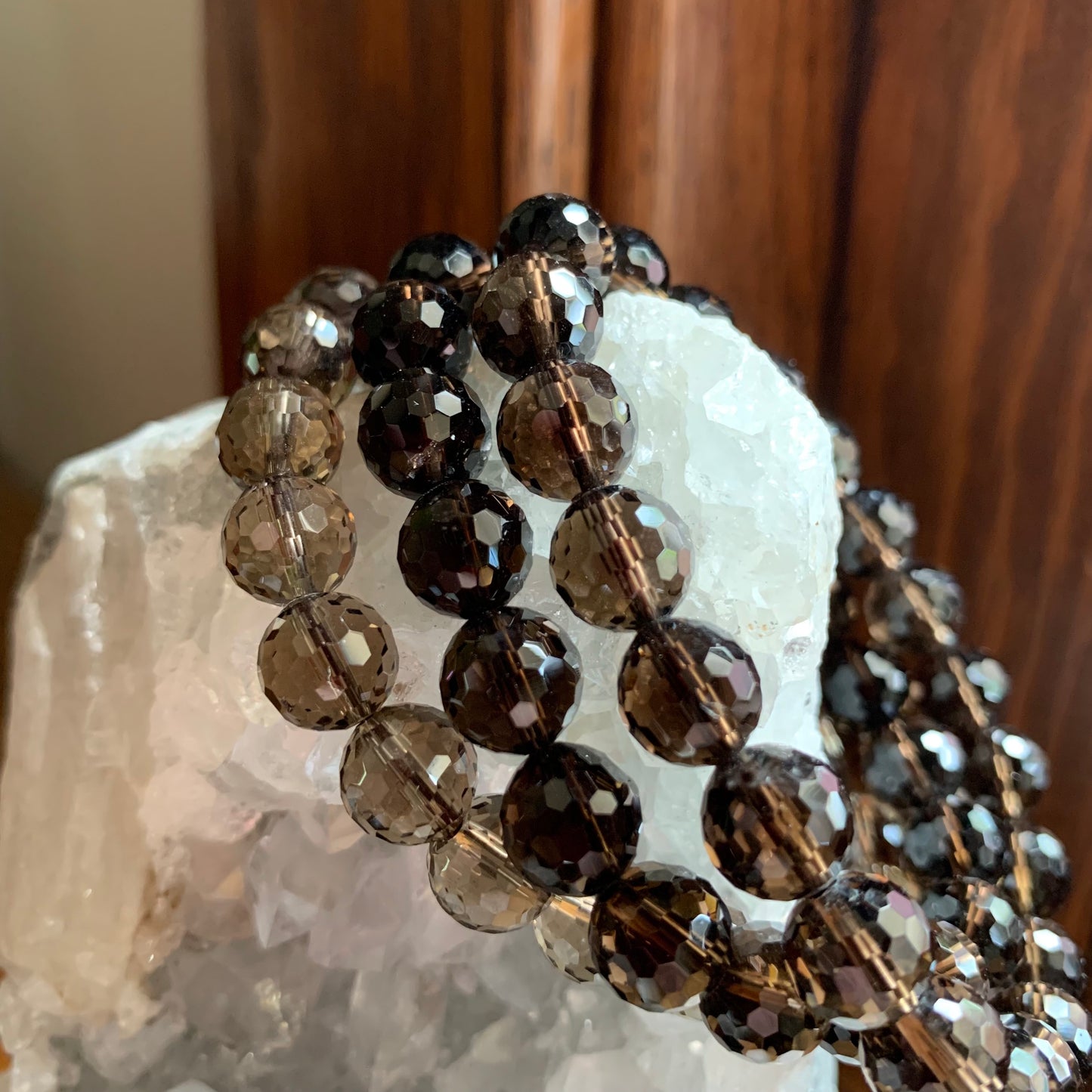 Faceted Smoky Quartz Bracelets // 8-9mm bead + 7.5" bracelet