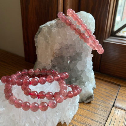 Strawberry Quartz Bracelets // 8mm bead + 7.5" bracelet