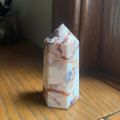 White Carnelian Flower Agate Tower