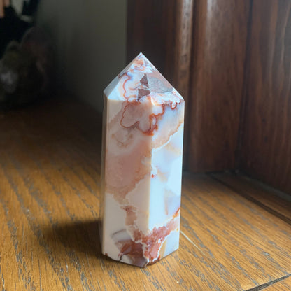 White Carnelian Flower Agate Tower