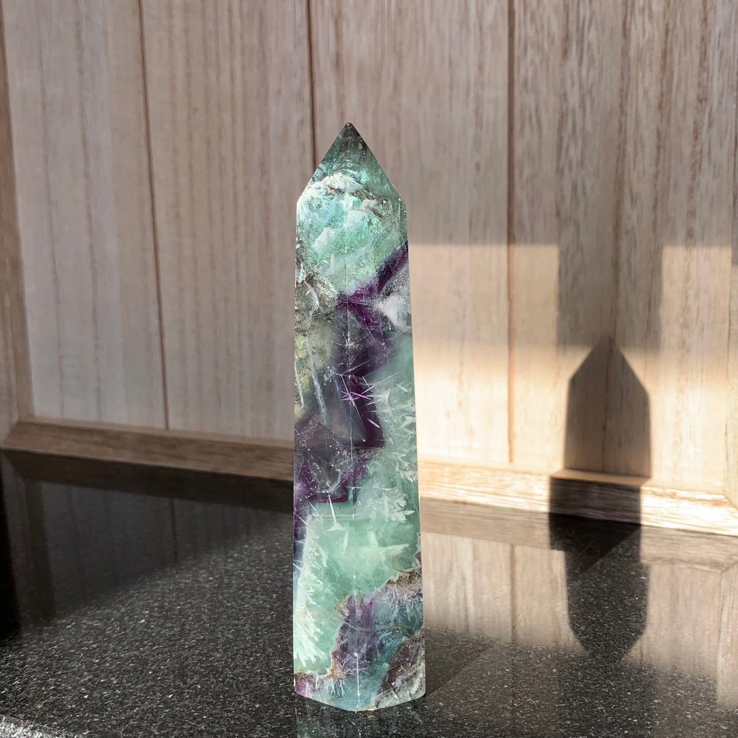 Green + Purple Snowflake Fluorite Tower