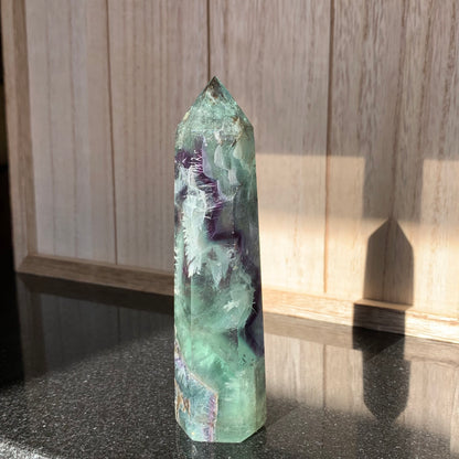 Green + Purple Snowflake Fluorite Tower