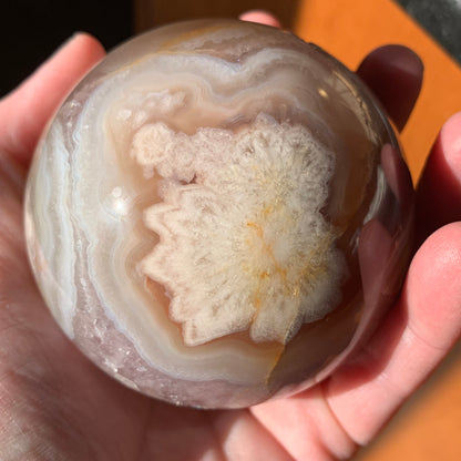 Amethyst x Flower Agate Sphere with Incredible Banding + Purple Quartz Druzy