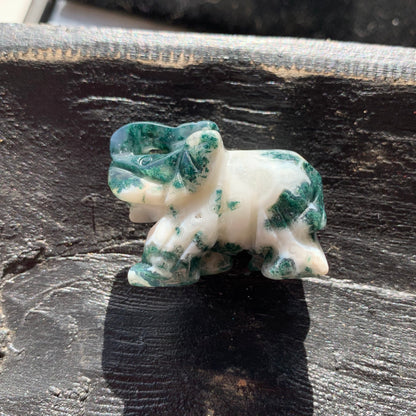 Elephant Carvings - Choose from Green Aventurine, Lepidolite, Moss Agate, Rose Quartz, Black Obsidian