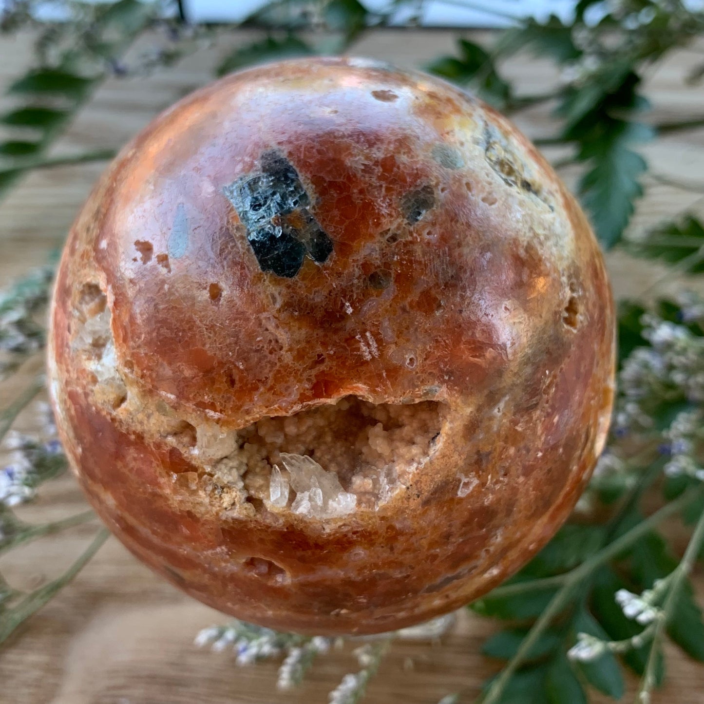 Blue Apatite + Orange Calcite Sphere + Tower Set