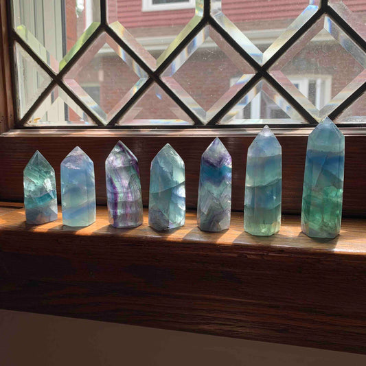 Stunning Clear, Purple + Blue Fluorite Towers