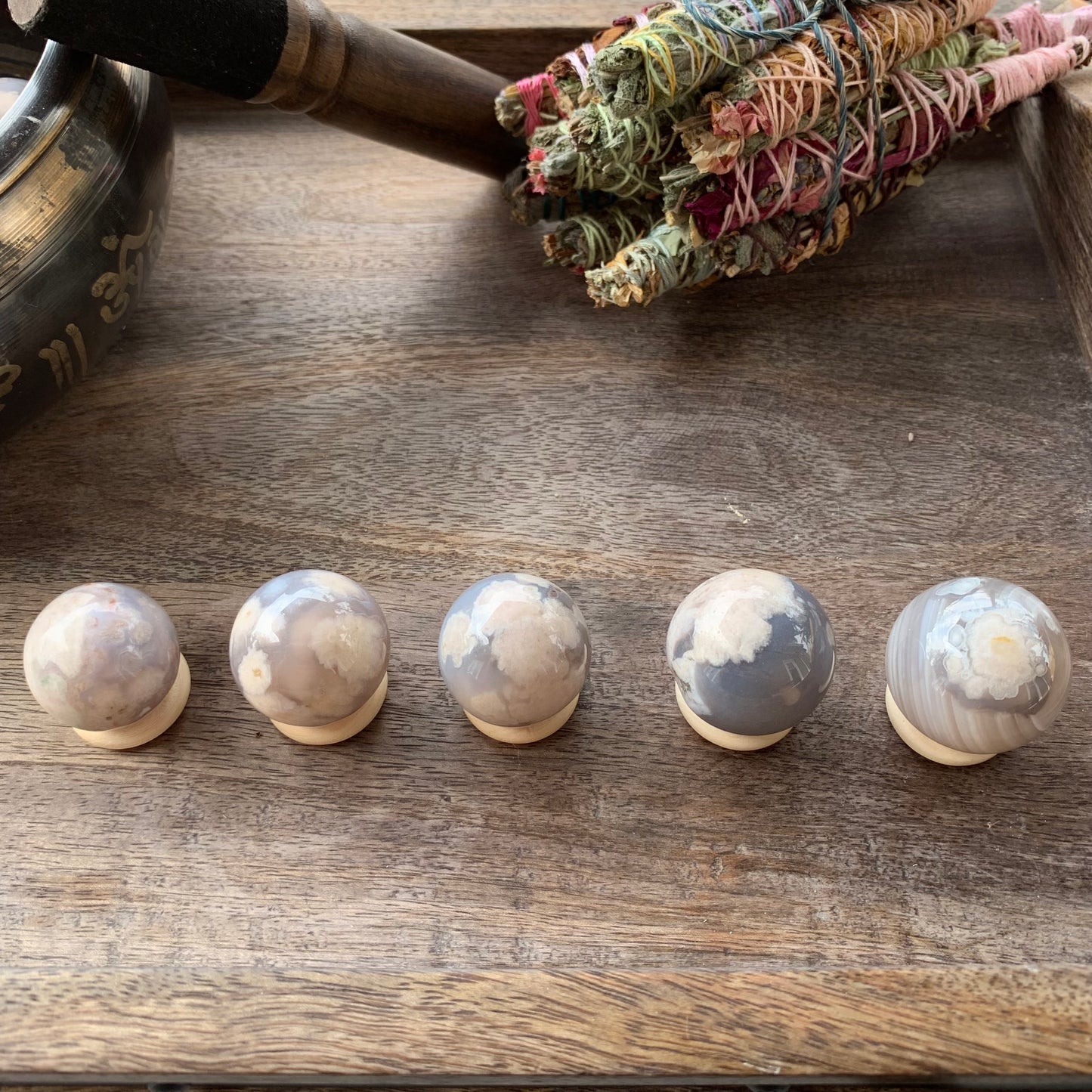 Small Flower Agate Spheres // Blue-Grey + Moody // 27-32mm