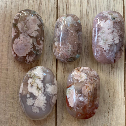 Flower Agate Palm Stones - Medium Size // 2" h x 1.25" w