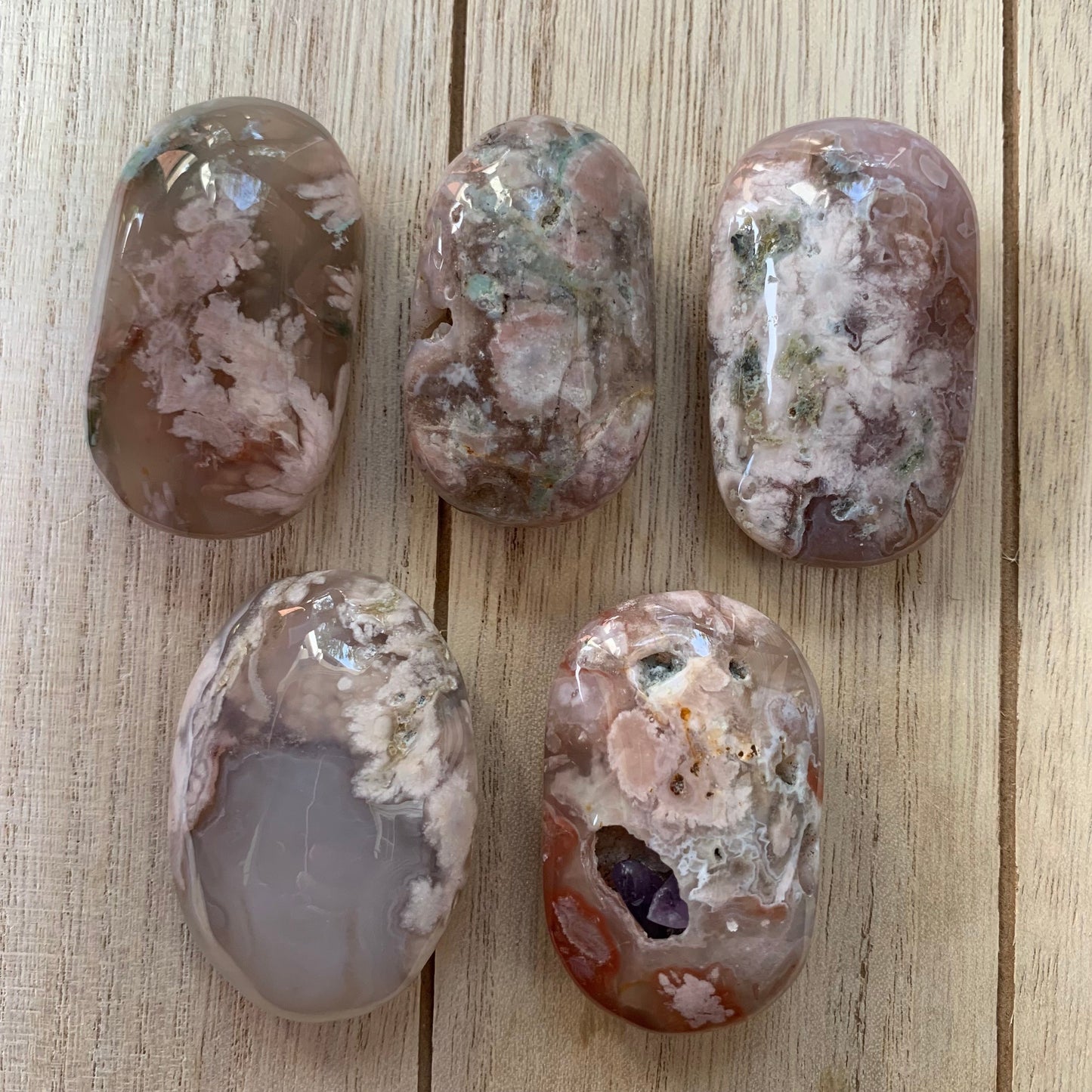 Flower Agate Palm Stones - Medium Size // 2" h x 1.25" w