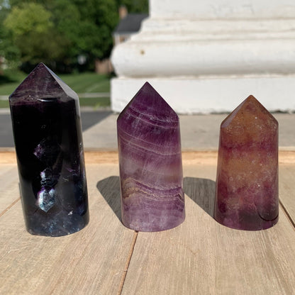 Banded Fluorite Pencil Towers - Purple, Clear, Magenta, Orange // Multiple Sizes