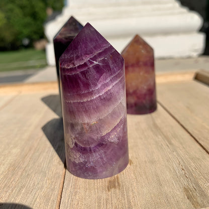 Banded Fluorite Pencil Towers - Purple, Clear, Magenta, Orange // Multiple Sizes