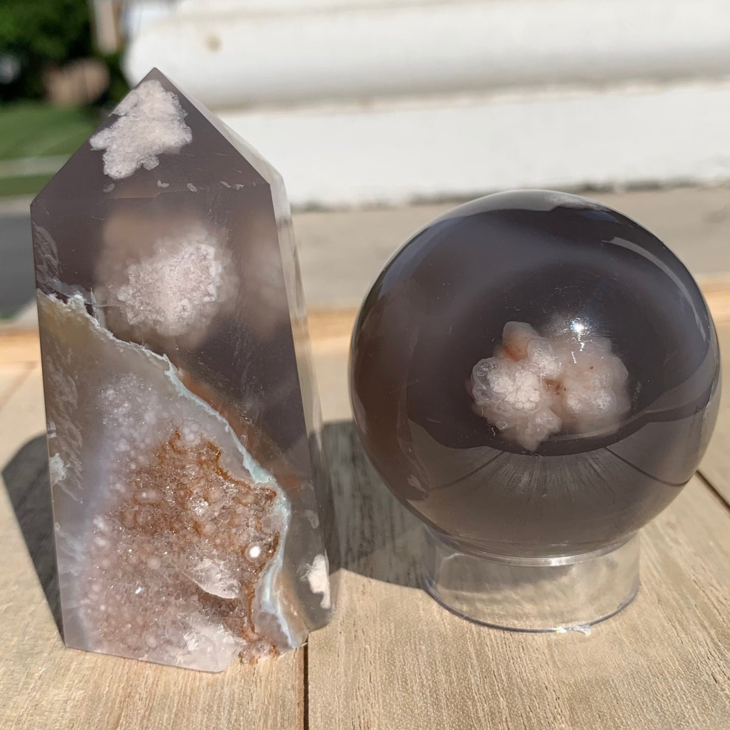 Alisanne Black Flower Agate Sphere + Tower Set