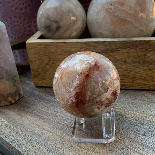 Pink Amethyst Sphere with Cave + Toothy Quartz