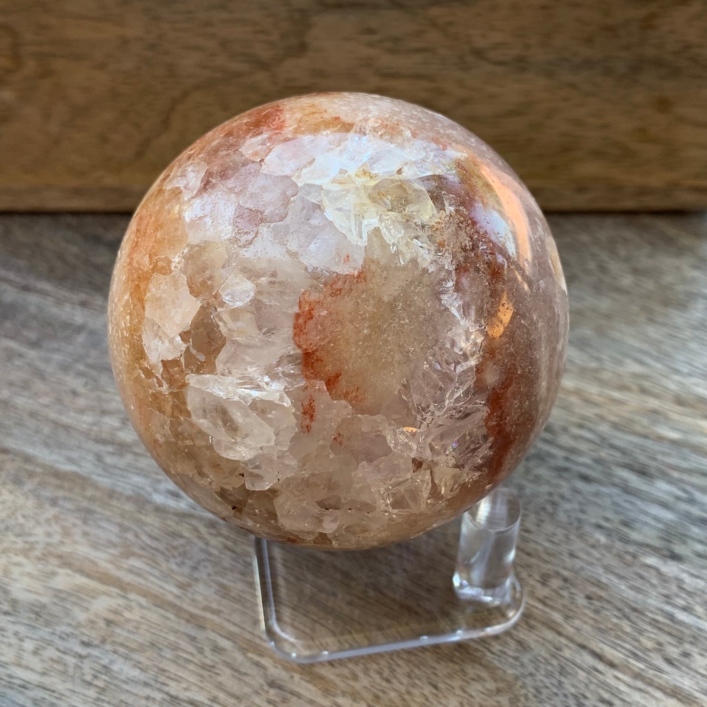 Pink Amethyst Sphere with Cave + Toothy Quartz