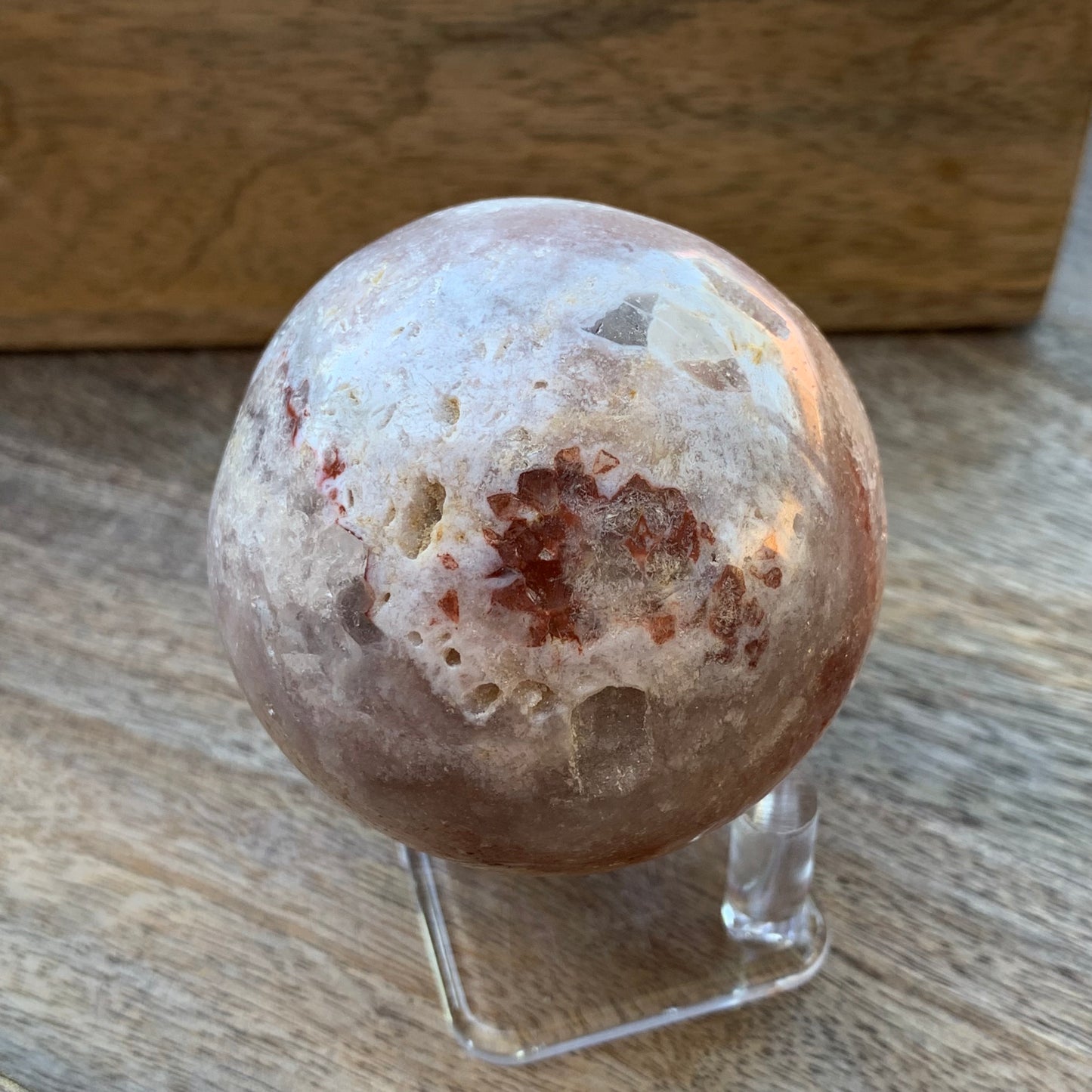 Pink Amethyst Sphere with Cave + Toothy Quartz