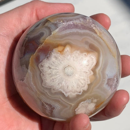 Amethyst x Flower Agate Sphere with Incredible Banding + Purple Quartz Druzy