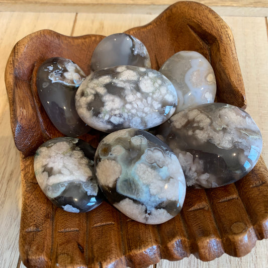 Black Flower Agate Palmstones