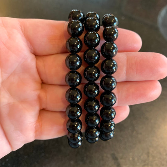 Solid Black Tourmaline Bracelets // 8mm bead + 7.5" bracelet