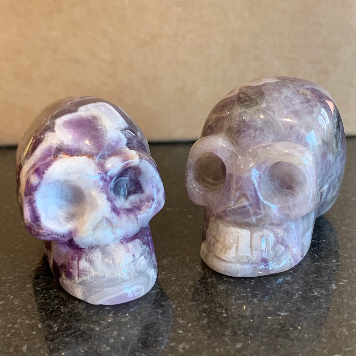 Carved Skulls // Dream Amethyst, Black Obsidian, Rose Quartz, Howlite, Orange Calcite, Tiger's Eye