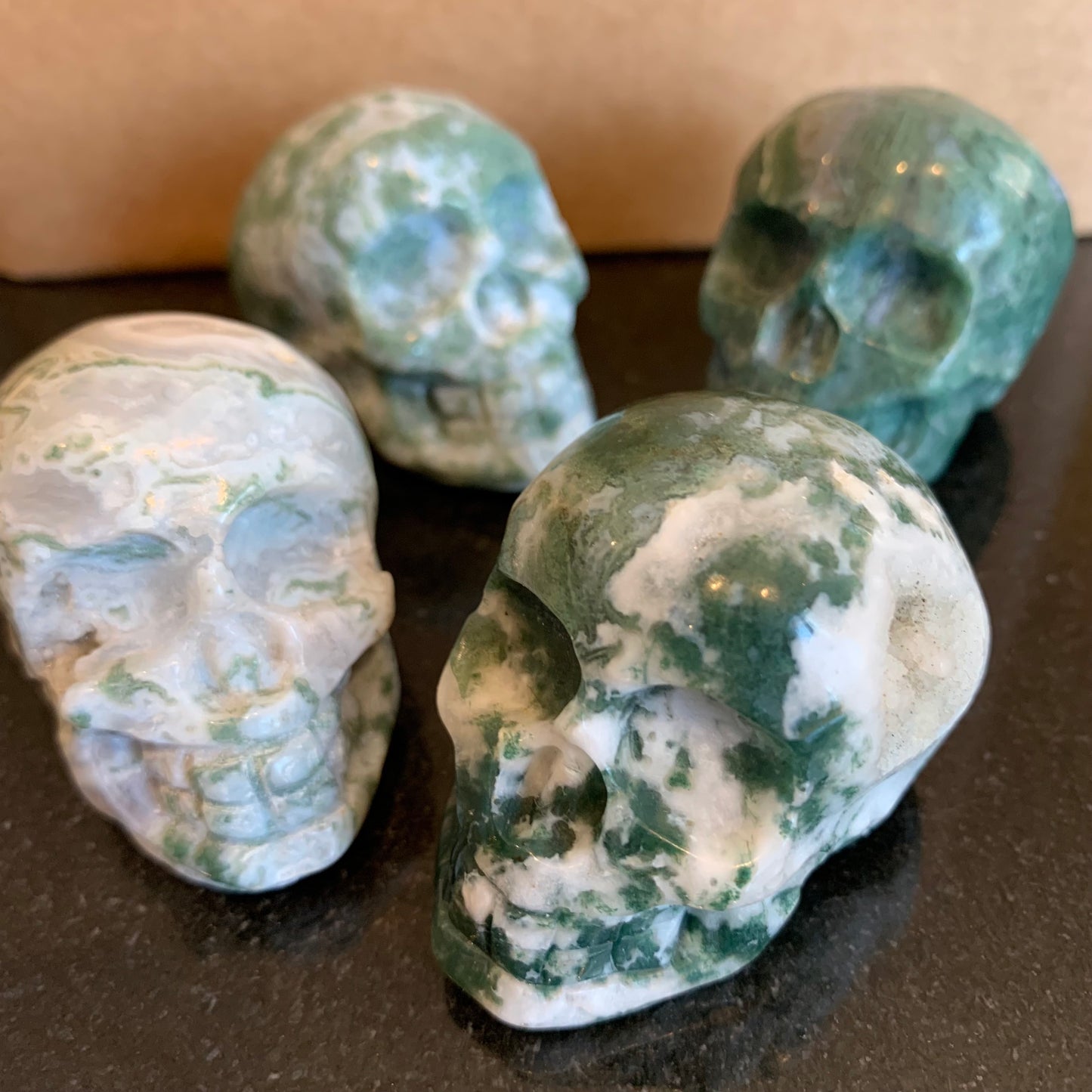 Moss Agate Skulls