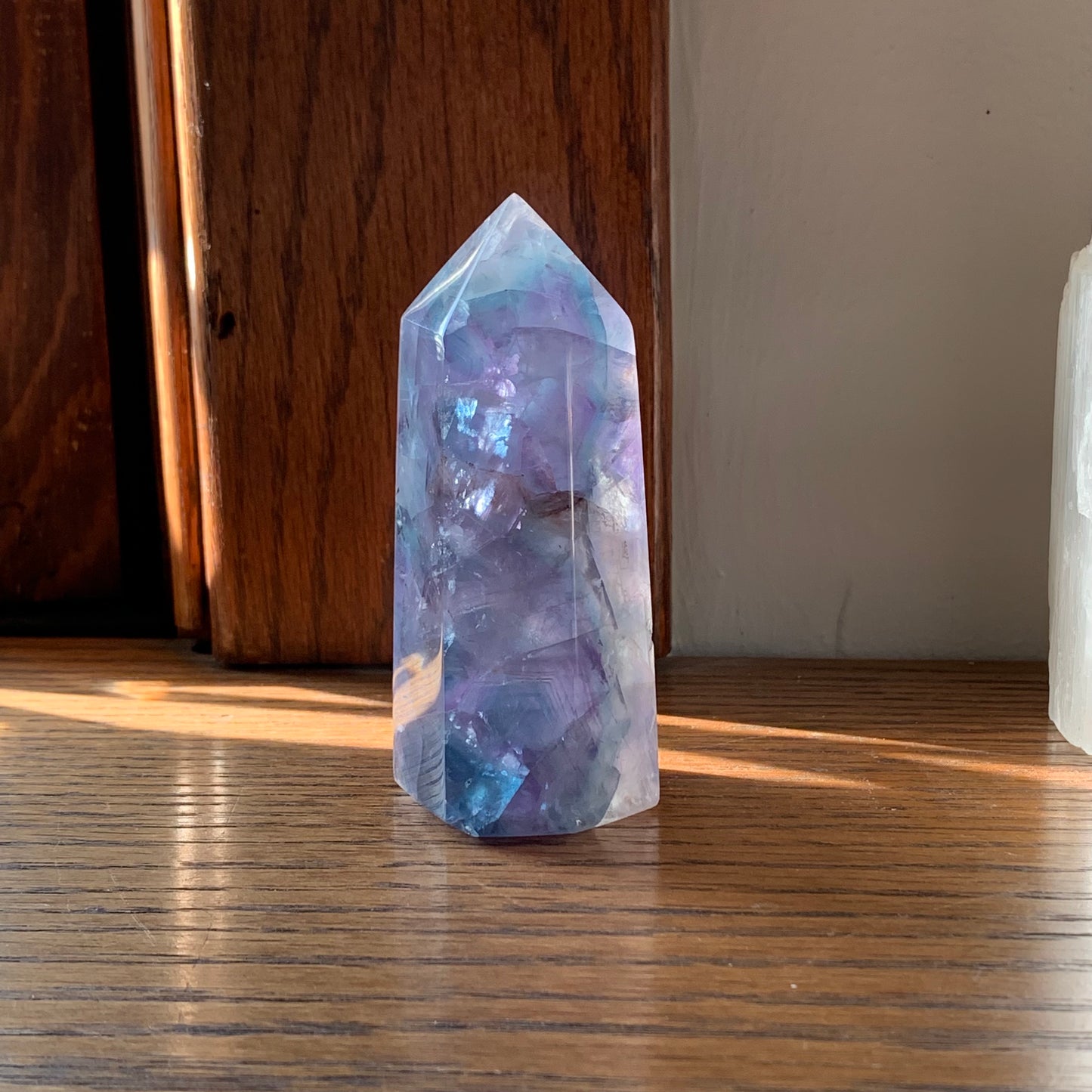 Clear Fluorite Tower with Blue + Purple Stairstep Banding