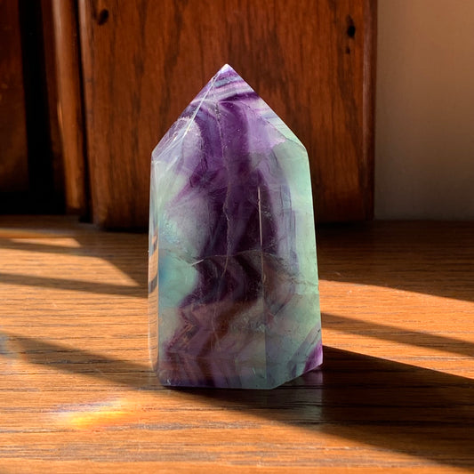 Aqua + Purple  Fluorite Tower // Little Nugget with Amazing Stairstep, Clarity, Polish + Rainbows