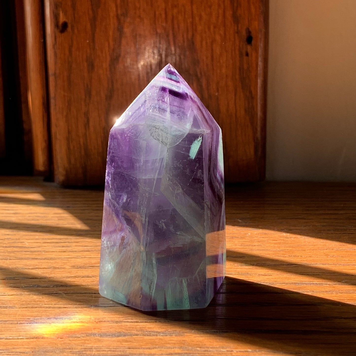 Aqua + Purple  Fluorite Tower // Little Nugget with Amazing Stairstep, Clarity, Polish + Rainbows