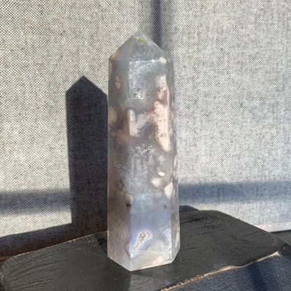 Black Flower Agate x Green Quartz Tower // Amazingly Unique + Rare