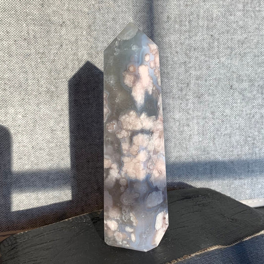 Black Flower Agate x Green Quartz Tower // Amazingly Unique + Rare