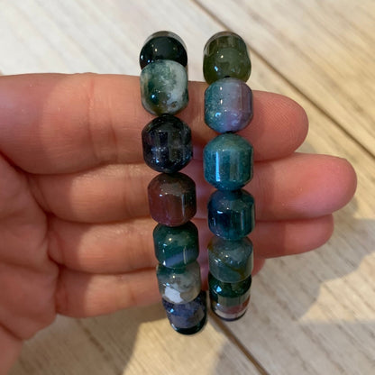 Moss Agate Bracelets // Barrel Shape Bead