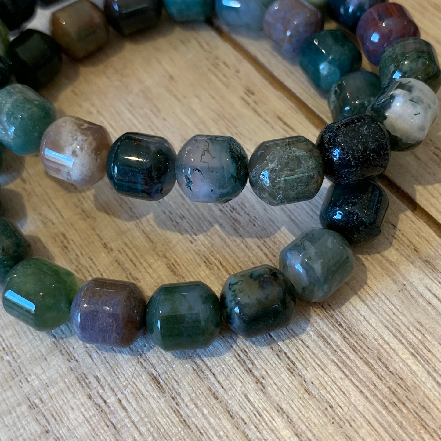 Moss Agate Bracelets // Barrel Shape Bead