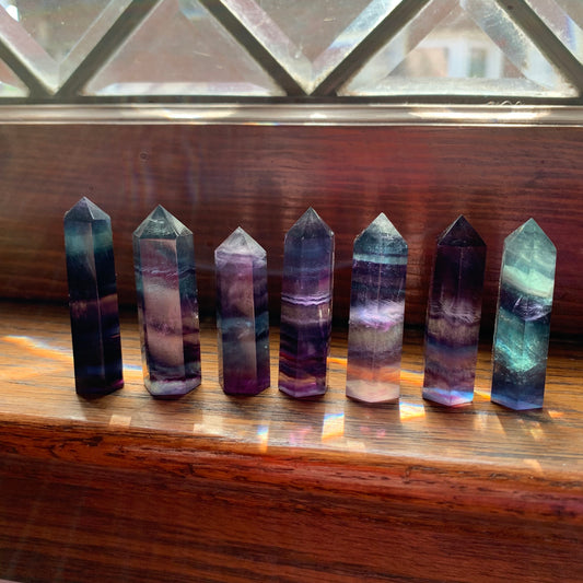 Mini Rainbow Fluorite Towers // 1.75" Gorgeous Clarity + Banding // Intuitively Chosen