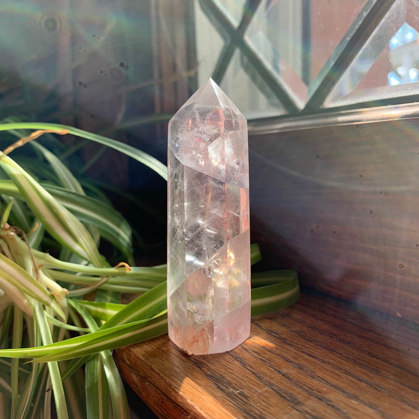 Clear Fluorite Towers with Light Golden Healer // Clear + Rainbowy // Small Touches of Golden Healer