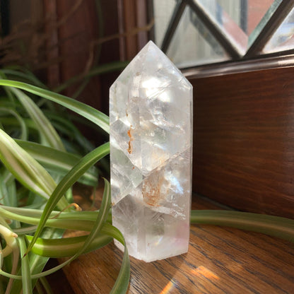 Clear Fluorite Towers with Light Golden Healer // Clear + Rainbowy // Small Touches of Golden Healer