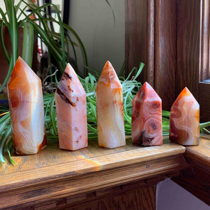 Carnelian Pencil Towers // Multiple Sizes + Colors // Pinks, Whites, Reds