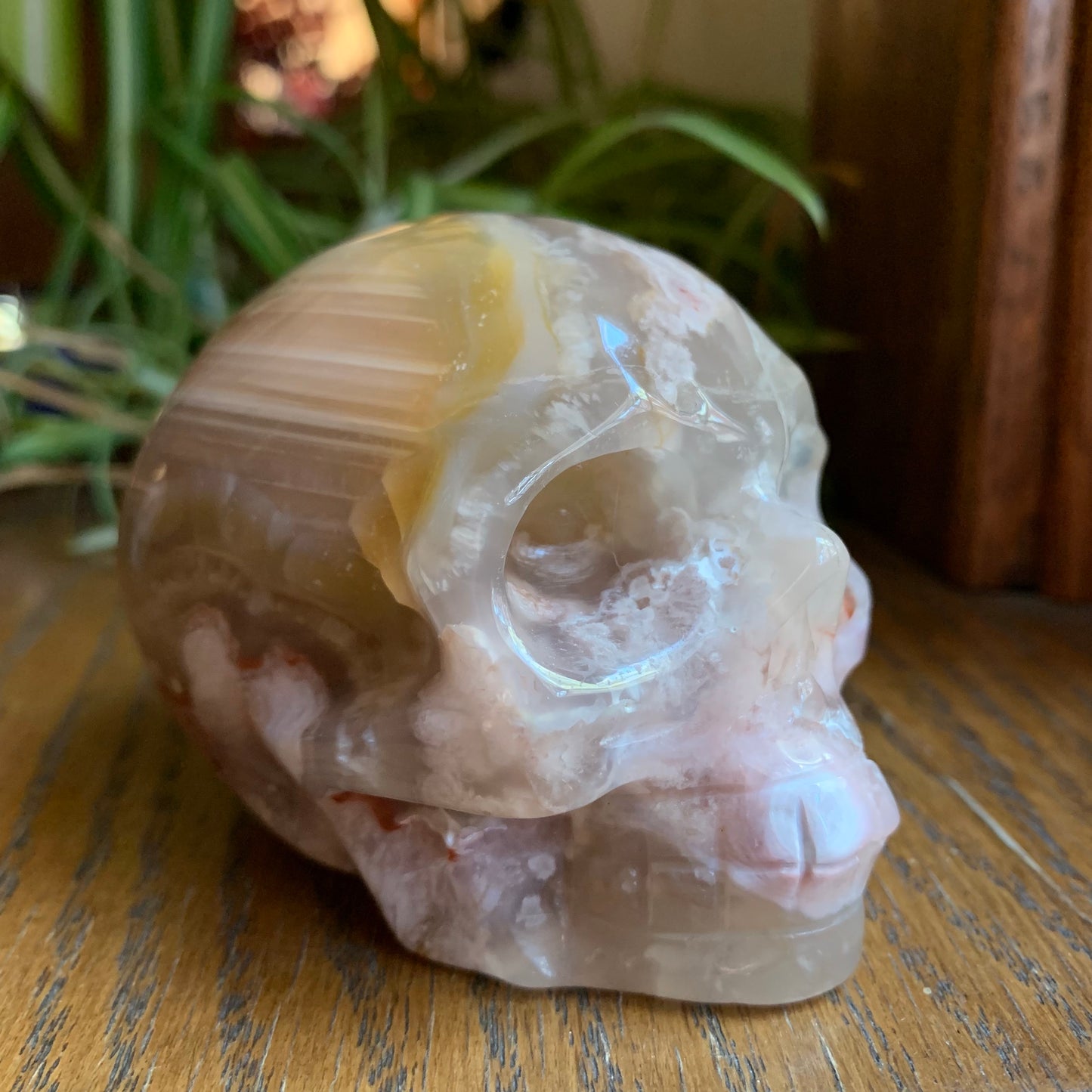 Pink Flower Agate Skull