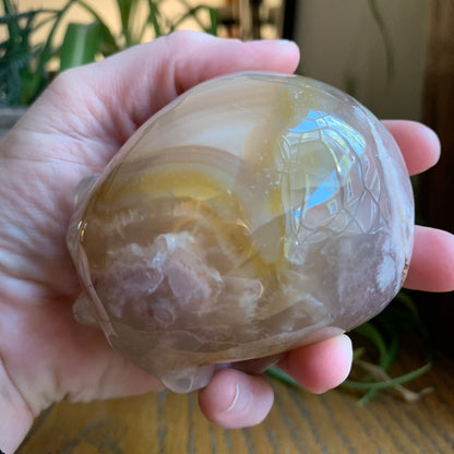 Pink Flower Agate Skull