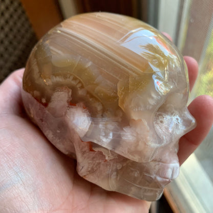 Pink Flower Agate Skull