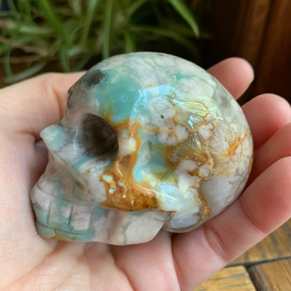 Green Flower Agate Skull