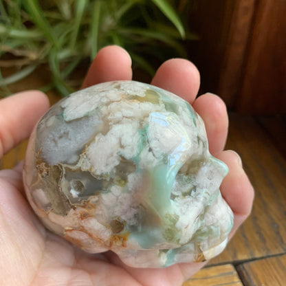 Green Flower Agate Skull