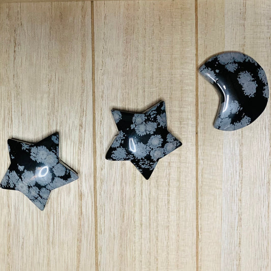 Snowflake Obsidian Moons + Stars