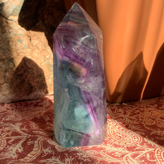 Clear, Aqua + Purple Fluorite Tower // Amazing Clarity, Polish + Rainbows