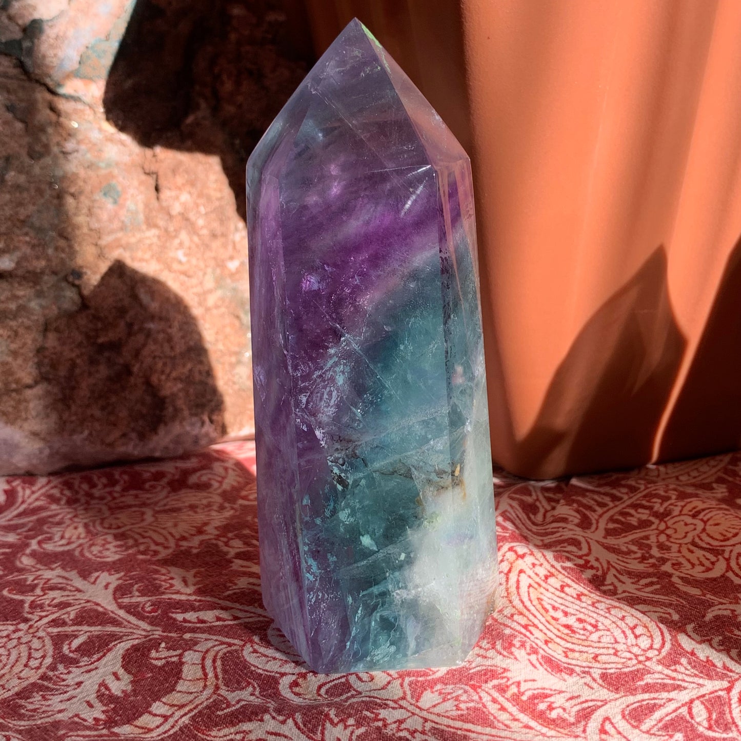 Clear, Aqua + Purple Fluorite Tower // Amazing Clarity, Polish + Rainbows