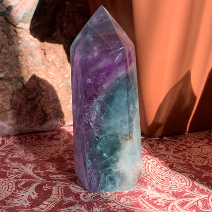 Clear, Aqua + Purple Fluorite Tower // Amazing Clarity, Polish + Rainbows